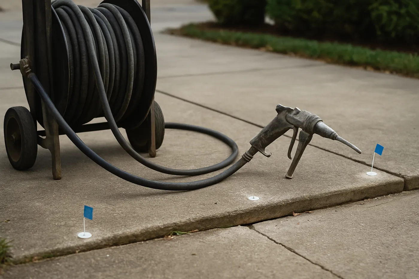 Slab-lifting foam rig staged at a Mulvane driveway